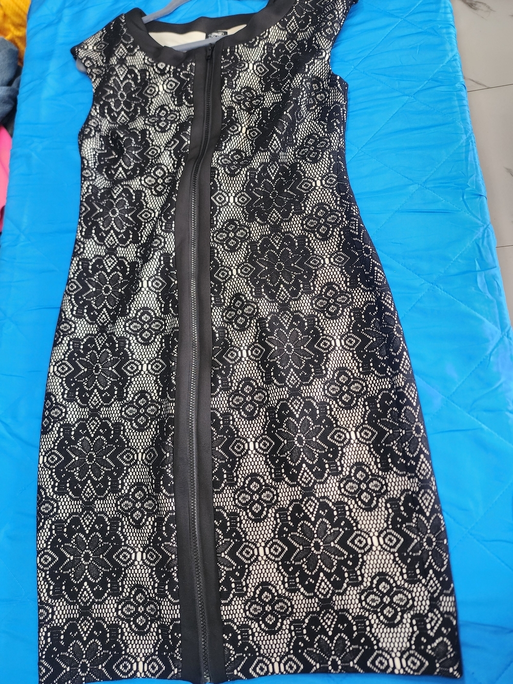 Jax Black and Cream Lace-Overlay Sheath Dress